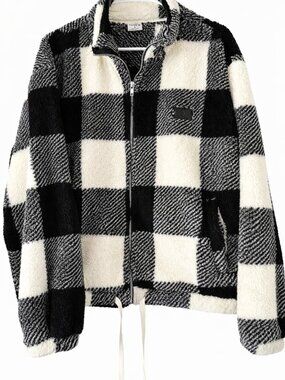 Hurley Black and Cream Checkered Fleece Jacket